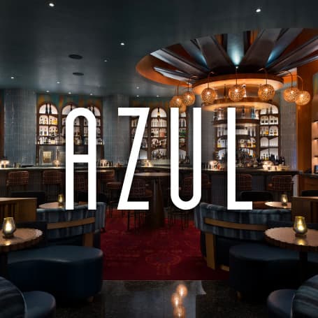 Azul logo over bar seating area
